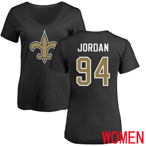 New Orleans Saints Black Women Cameron Jordan Name and Number Logo Slim Fit NFL Football #94 T Shirt->women nfl jersey->Women Jersey